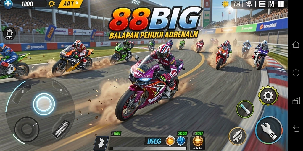 Gambaran aksi balapan motor dari gameplay 88BIG yang mendebarkan.