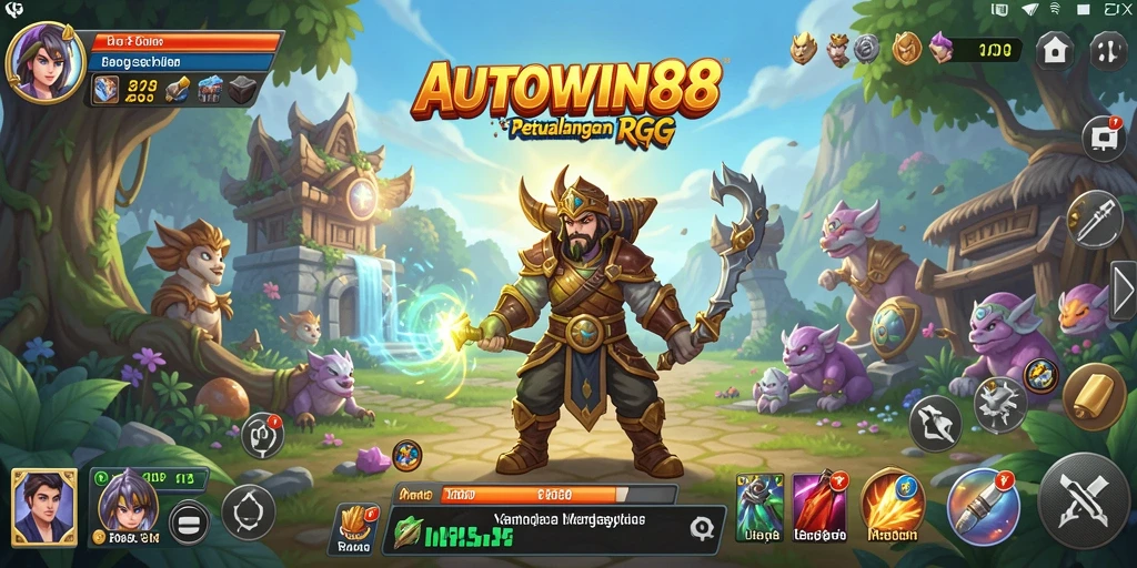 Screenshot gameplay AUTOWIN88 menampilkan pertarungan epik di dunia fantasi.