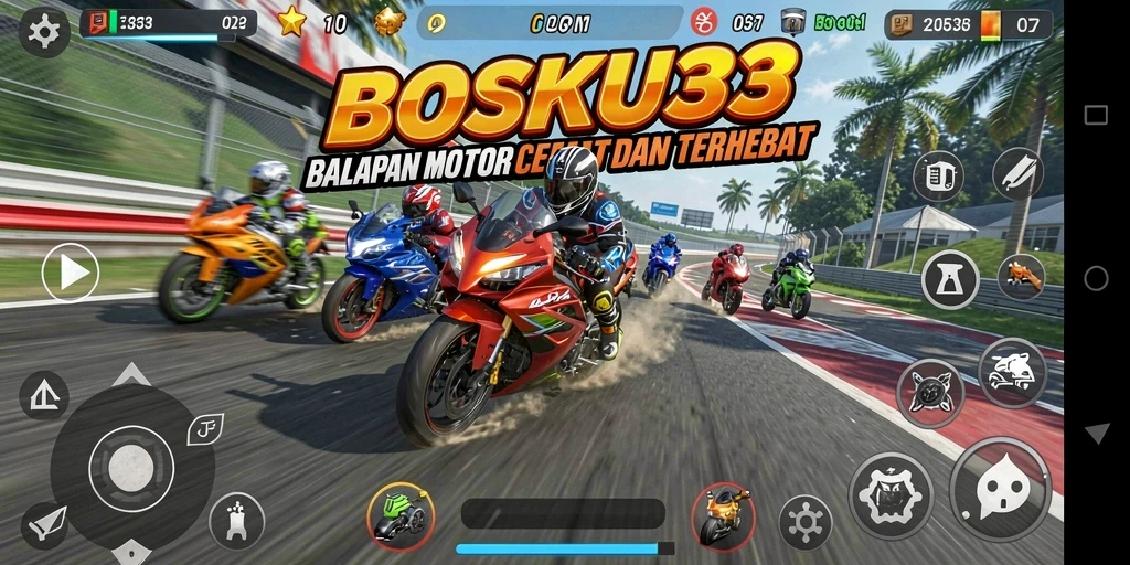 Screenshot menampilkan balapan motor yang seru dan mendebarkan.
