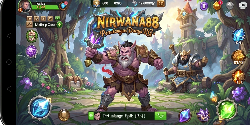 Gameplay seru di dunia fantasi NIRWANA88 yang menampilkan pertarungan epik.