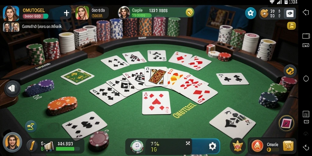 Screenshot utama OMUTOGEL menampilkan gameplay Gaple yang seru dan interaktif.