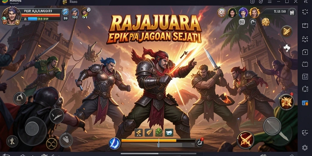 Gameplay pertarungan epik di RAJAJUARA dengan karakter unik.