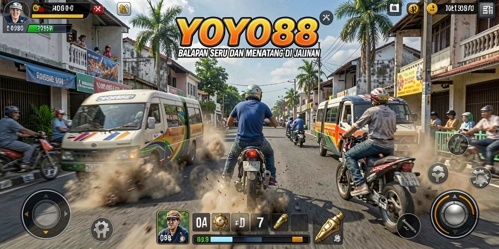 Tampilan gameplay YOYO88 dengan mobil balap di lintasan yang menantang.